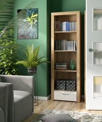 Balder Open Bookcase 62×192 cm – 3 Shelves & Drawer | Riviera Oak & White Gloss