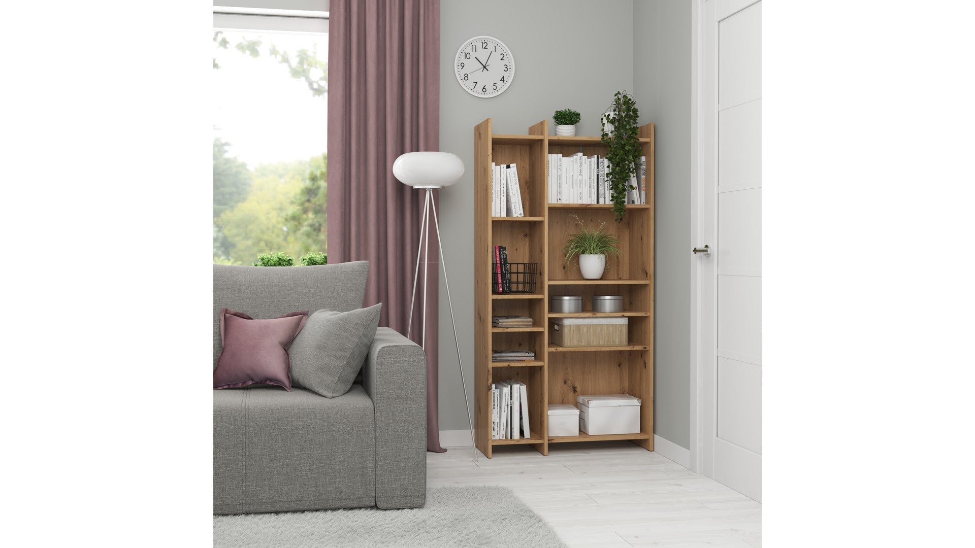 Benny Open Bookcase 80x155.5 cm – Artisan Oak, Geometric Shelves, Display & Storage
