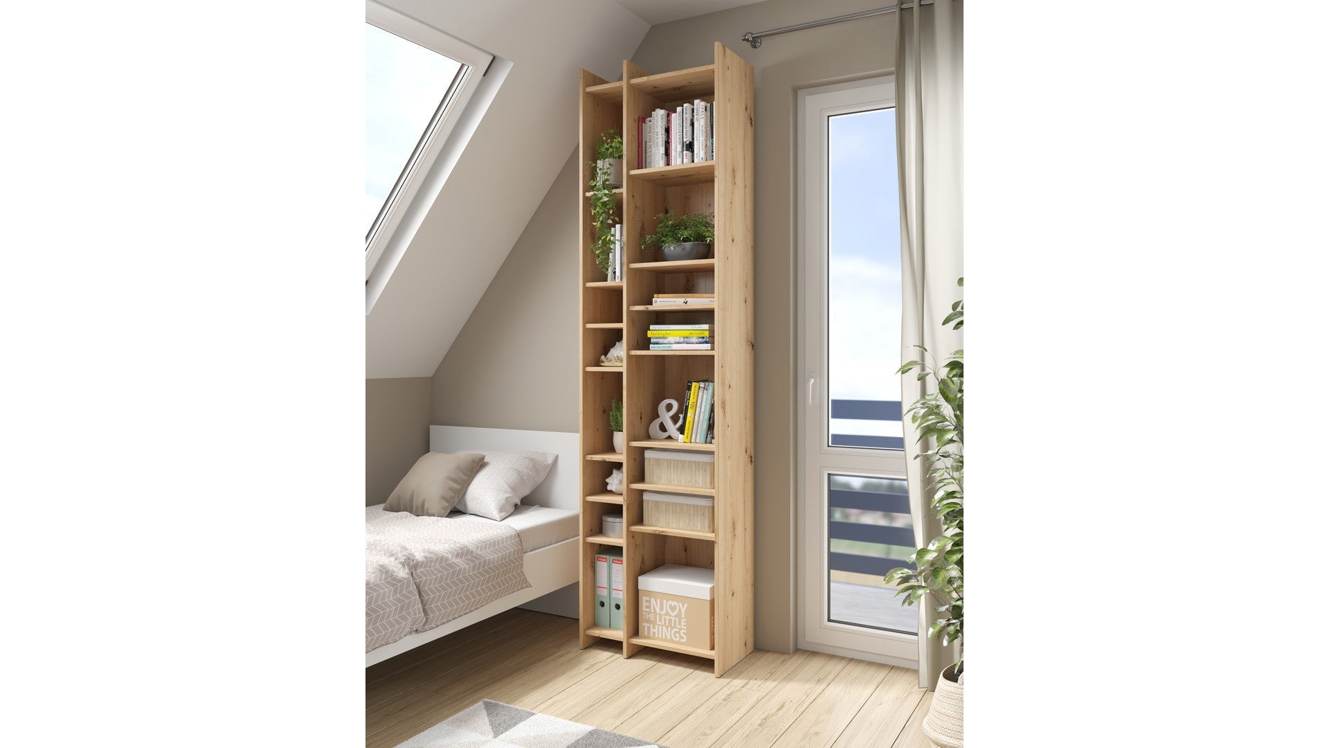 Benny Tall Open Bookcase 80x226 cm – Artisan Oak, Geometric Shelves, Display & Storage