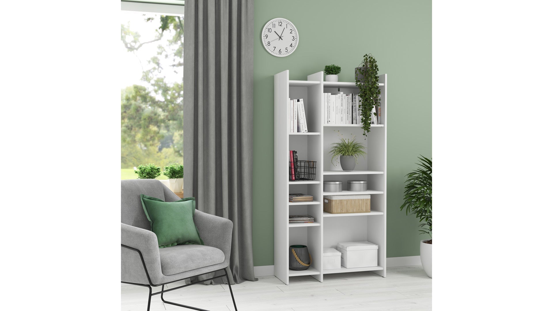 Benny Geometric Bookcase 80 cm – White | Open Display Shelving