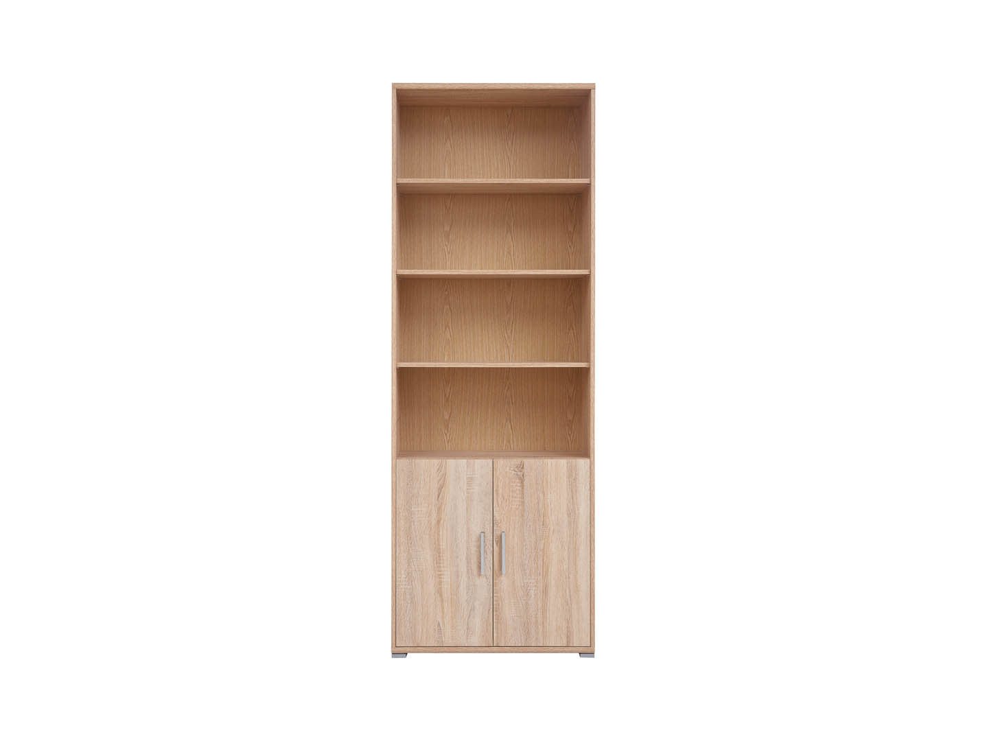 BRW Office Tall Bookcase | 3 Open Shelves, 2 Doors & Enclosed Base | Sonoma Oak | 79x221x35cm