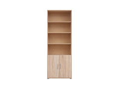 BRW Office Tall Bookcase | 3 Open Shelves, 2 Doors & Enclosed Base | Sonoma Oak | 79x221x35cm