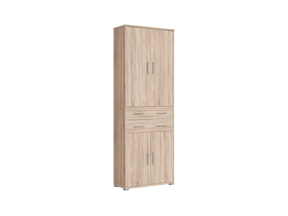 BRW Office Closed Bookcase 221cm — 4 Doors, 3 Shelves, 2 Drawers & Simple Handles, Sonoma Oak