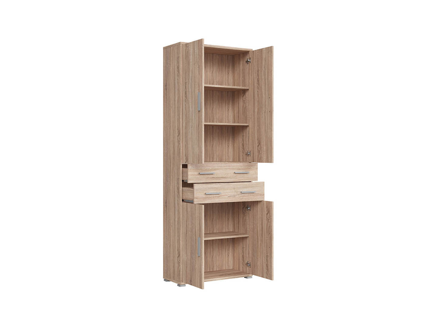 BRW Office Closed Bookcase 221cm — 4 Doors, 3 Shelves, 2 Drawers & Simple Handles, Sonoma Oak