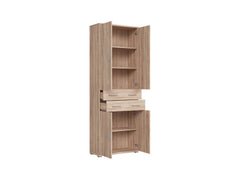 BRW Office Closed Bookcase 221cm — 4 Doors, 3 Shelves, 2 Drawers & Simple Handles, Sonoma Oak