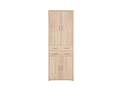 BRW Office Closed Bookcase 221cm — 4 Doors, 3 Shelves, 2 Drawers & Simple Handles, Sonoma Oak