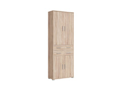 BRW Office Closed Bookcase 221cm — 4 Doors, 3 Shelves, 2 Drawers & Simple Handles, Sonoma Oak