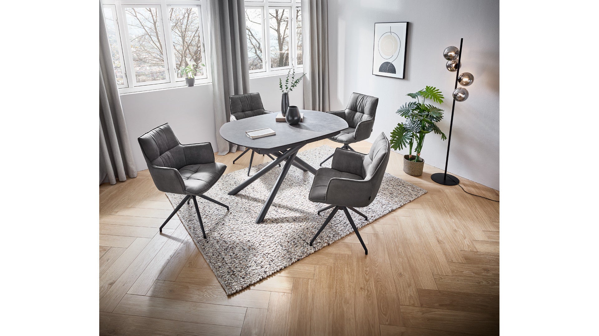 Binz Extendable Dining Table 130–190×100cm – Ceramic & Glass Top, Black & Anthracite
