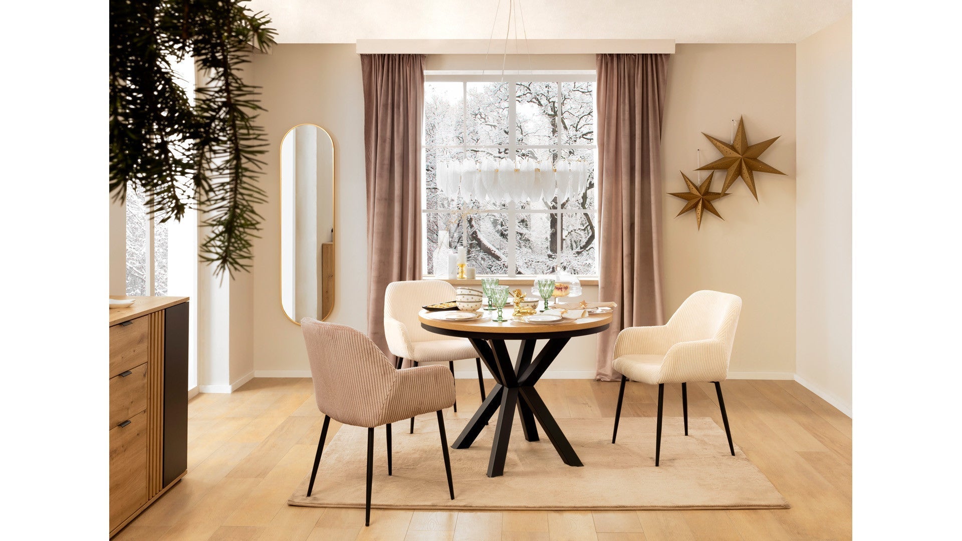 Eland Round Extendable Dining Table Ø100→200 cm – Wotan Oak / Black | Loft Industrial Style