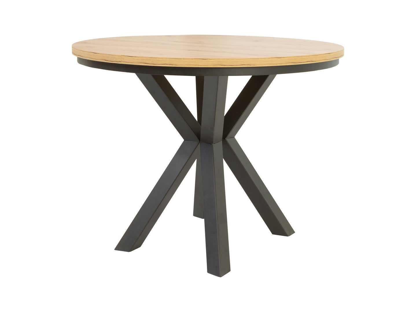 Eland Round Extendable Dining Table Ø100→200 cm – Wotan Oak / Black | Loft Industrial Style