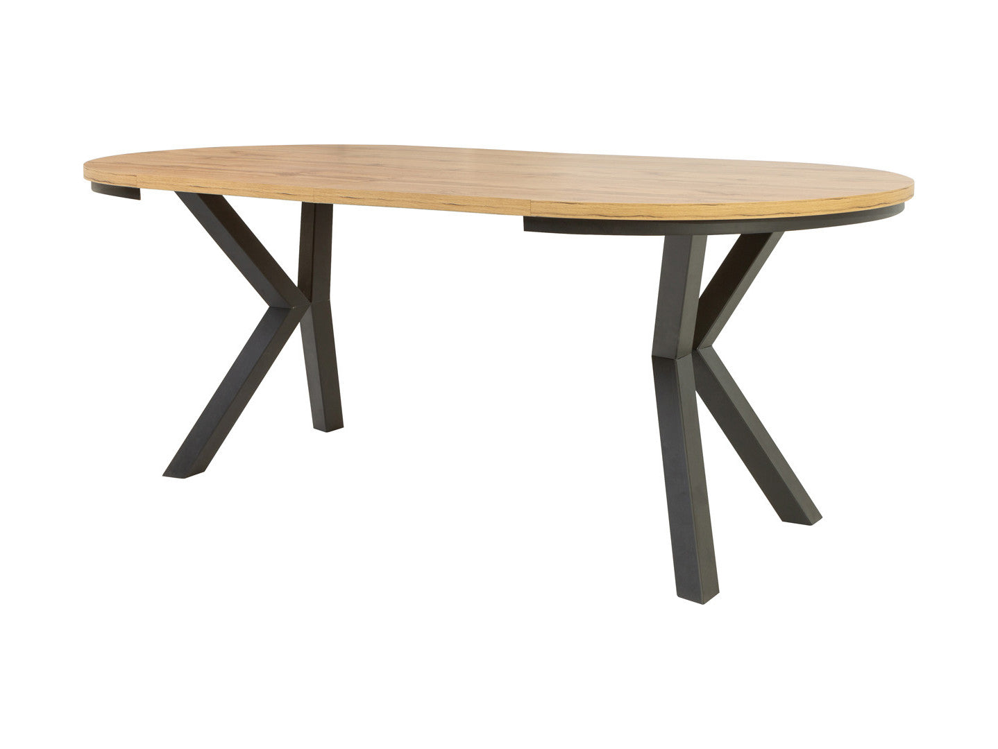 Eland Round Extendable Dining Table Ø100→200 cm – Wotan Oak / Black | Loft Industrial Style