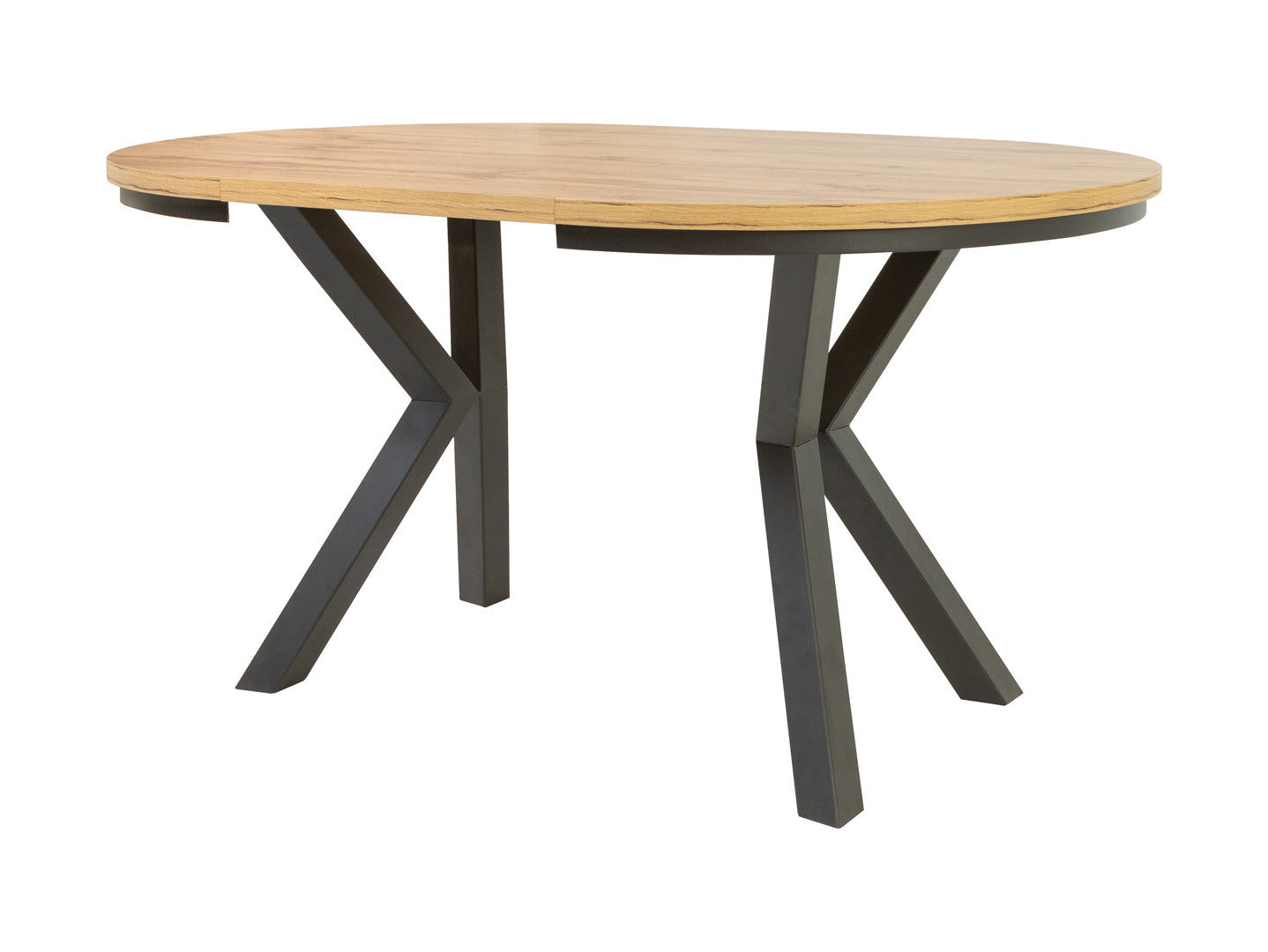 Eland Round Extendable Dining Table Ø100→200 cm – Wotan Oak / Black | Loft Industrial Style