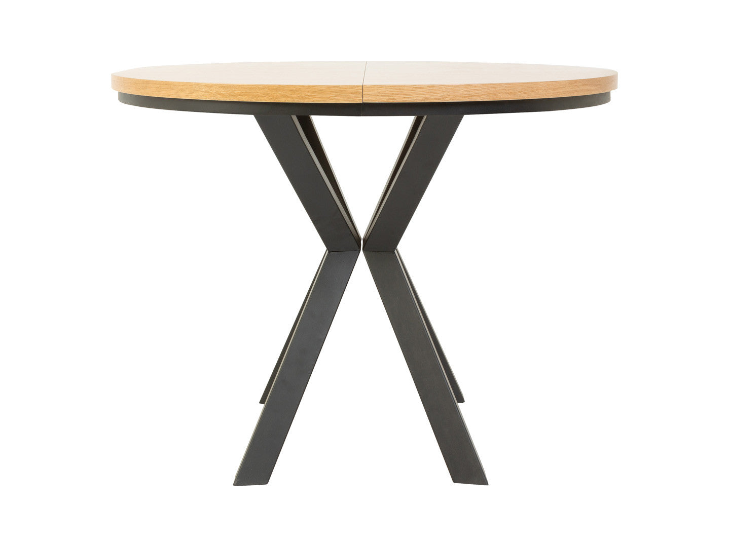 Eland Round Extendable Dining Table Ø100–200 cm – Natural Oak Veneer & Black Metal