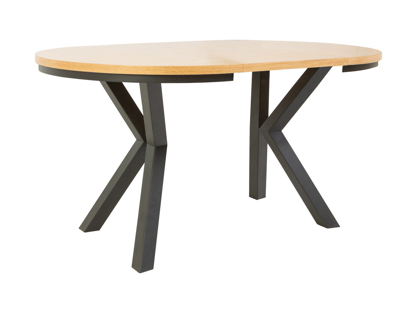 Eland Round Extendable Dining Table Ø100–200 cm – Natural Oak Veneer & Black Metal