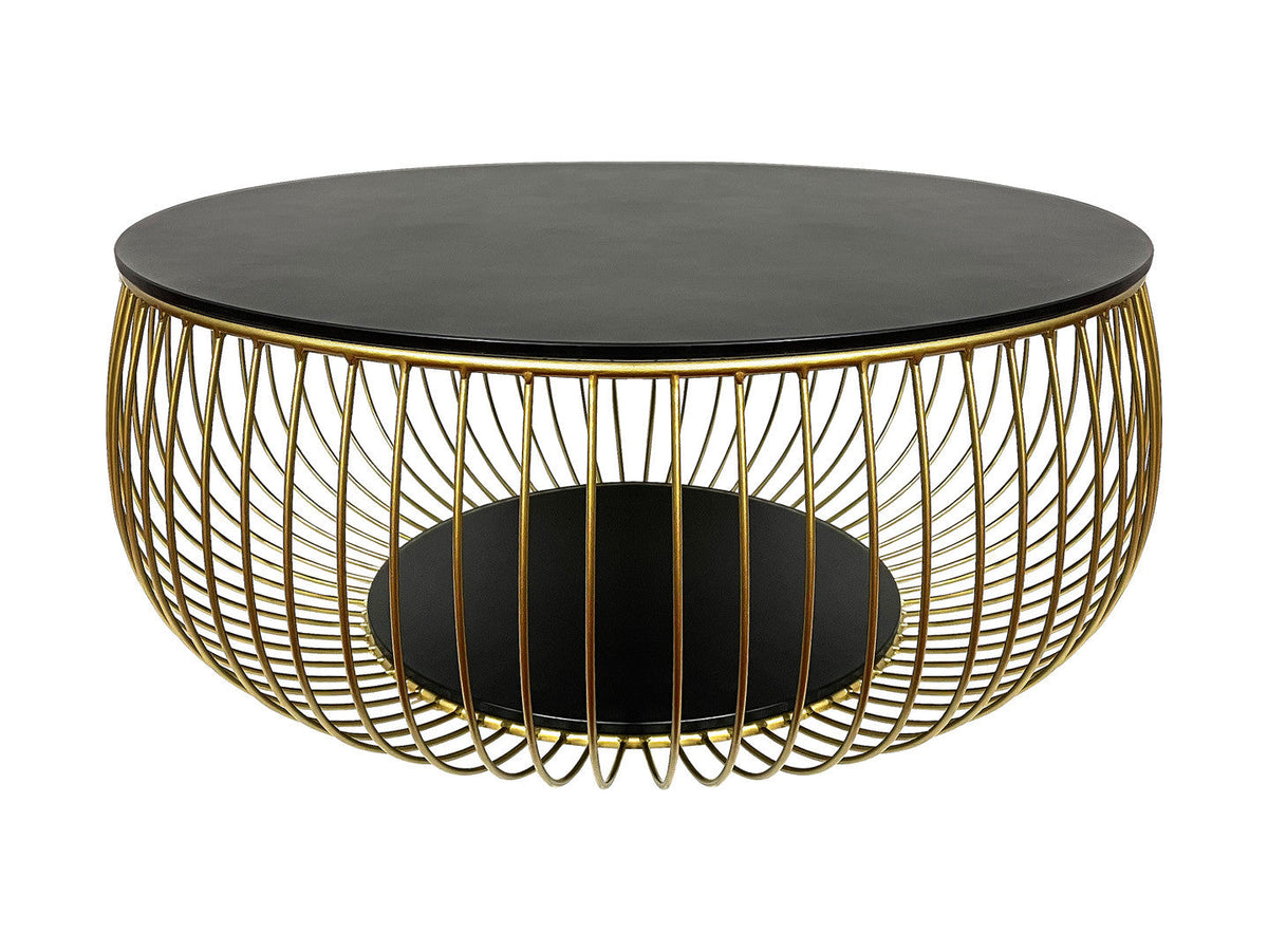 Bowl Round Glass Coffee Table — 86cm Tempered Glass Top & Filigree Metal Base, Black & Gold