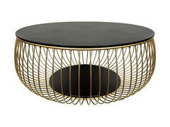 Bowl Round Glass Coffee Table — 86cm Tempered Glass Top & Filigree Metal Base, Black & Gold