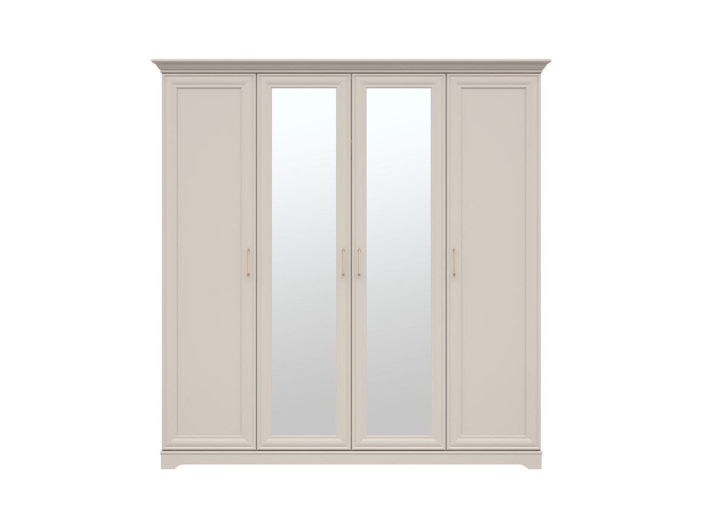 Anga 4-Door Wardrobe with Mirror – Soft-Close, Brushed Gold Handles & Hanging Rails | Uni Kashmir | 209.5×216 cm