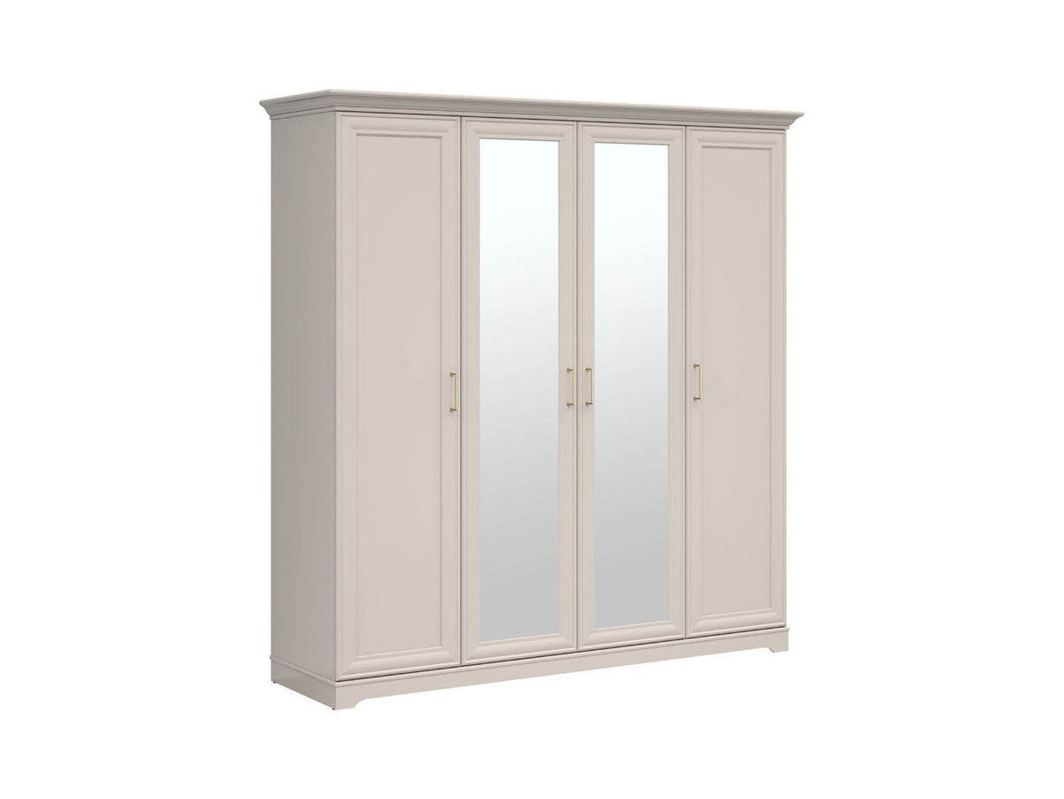 Anga 4-Door Wardrobe with Mirror – Soft-Close, Brushed Gold Handles & Hanging Rails | Uni Kashmir | 209.5×216 cm