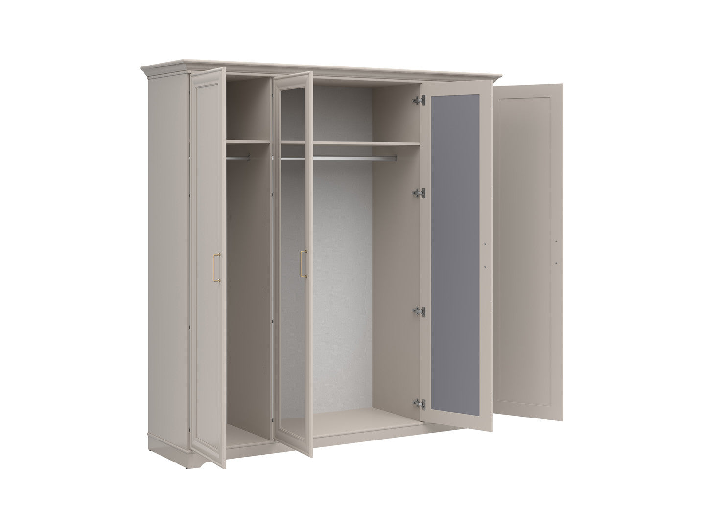Anga 4-Door Wardrobe with Mirror – Soft-Close, Brushed Gold Handles & Hanging Rails | Uni Kashmir | 209.5×216 cm