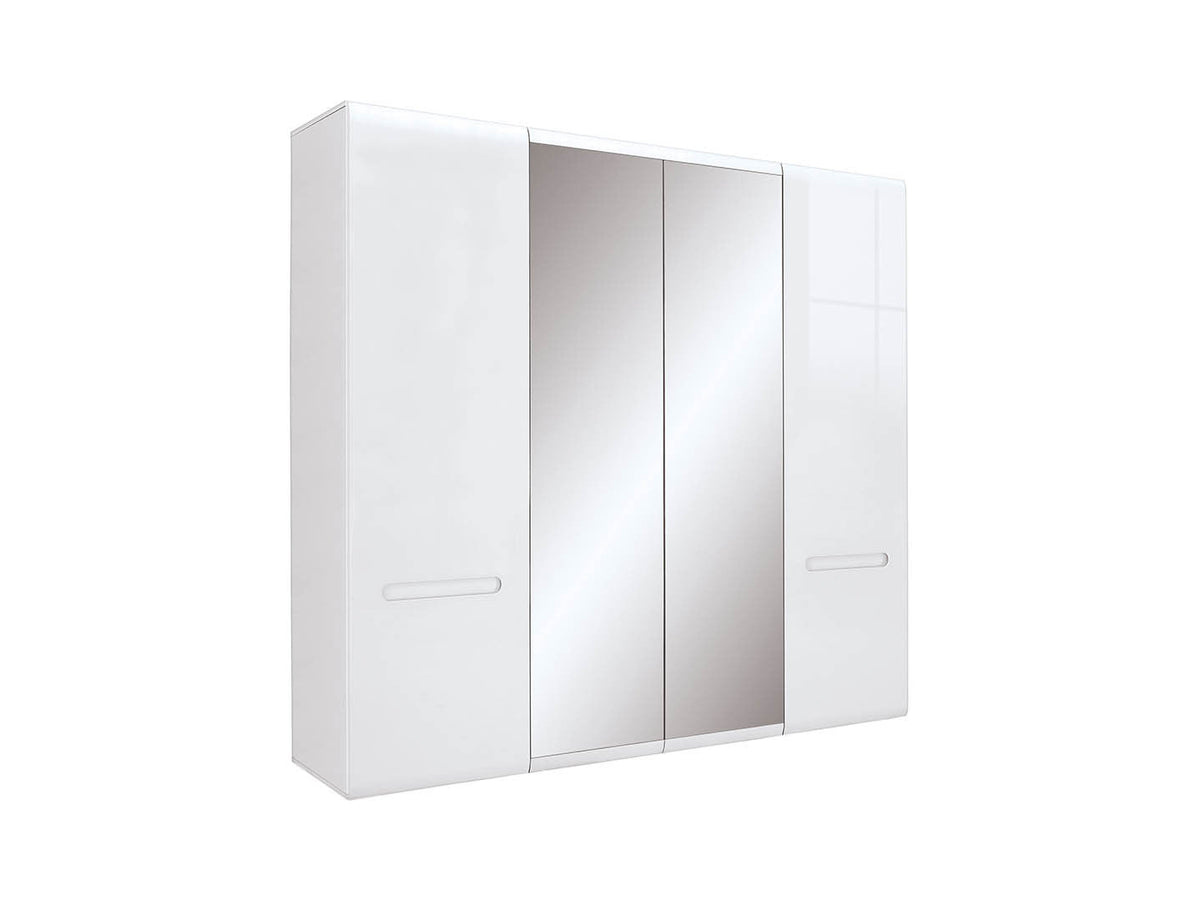 Azteca Trio 4-Door Wardrobe 220×210 cm – Mirror Fronts, 3 Sections, 2 Hanging Rails, Soft-Close | White & White Gloss