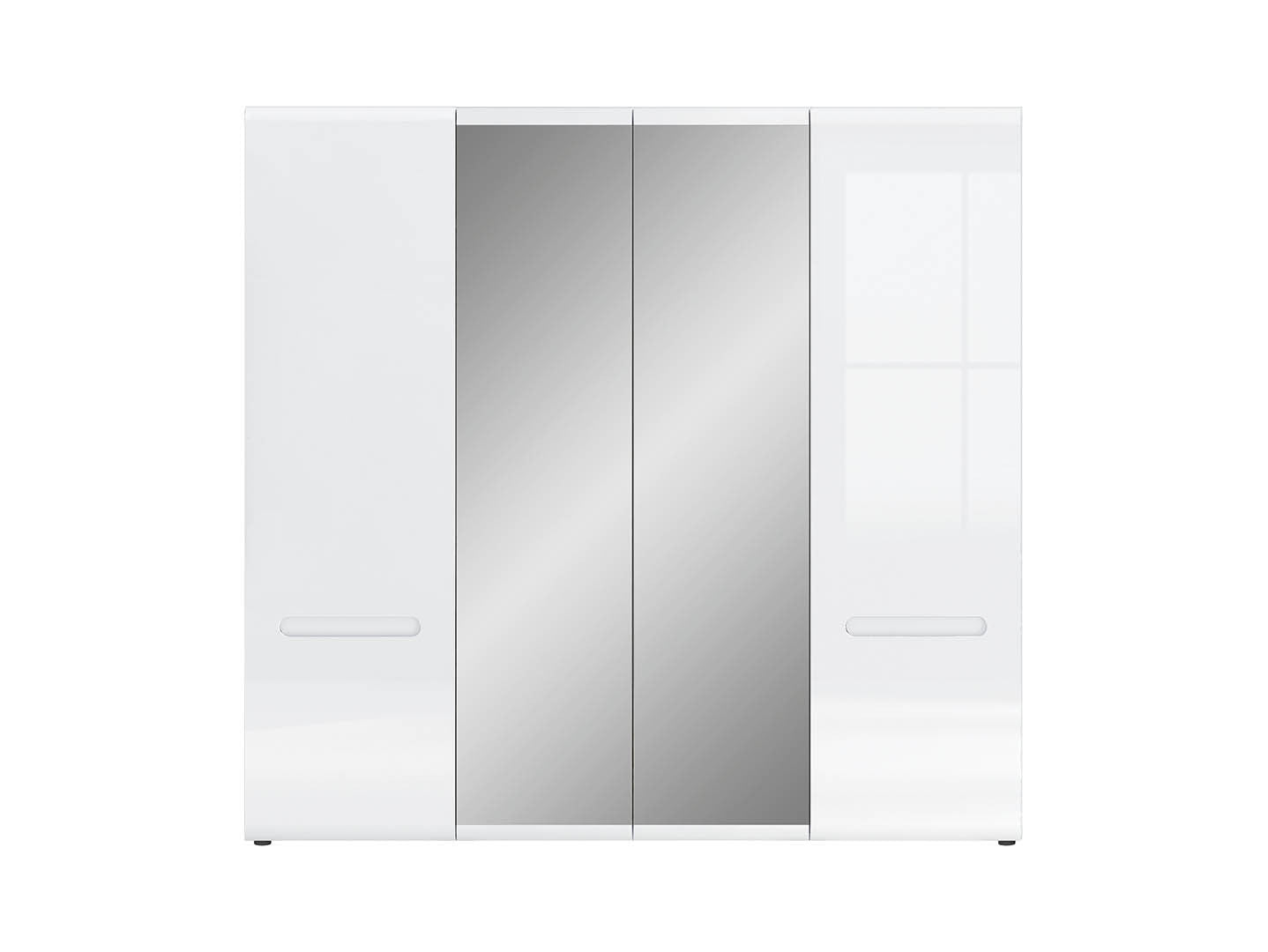Azteca Trio 4-Door Wardrobe 220×210 cm – Mirror Fronts, 3 Sections, 2 Hanging Rails, Soft-Close | White & White Gloss