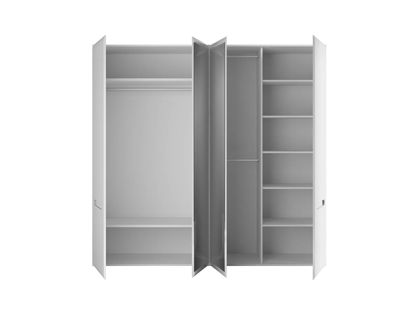 Azteca Trio 4-Door Wardrobe 220×210 cm – Mirror Fronts, 3 Sections, 2 Hanging Rails, Soft-Close | White & White Gloss