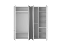 Azteca Trio 4-Door Wardrobe 220×210 cm – Mirror Fronts, 3 Sections, 2 Hanging Rails, Soft-Close | White & White Gloss