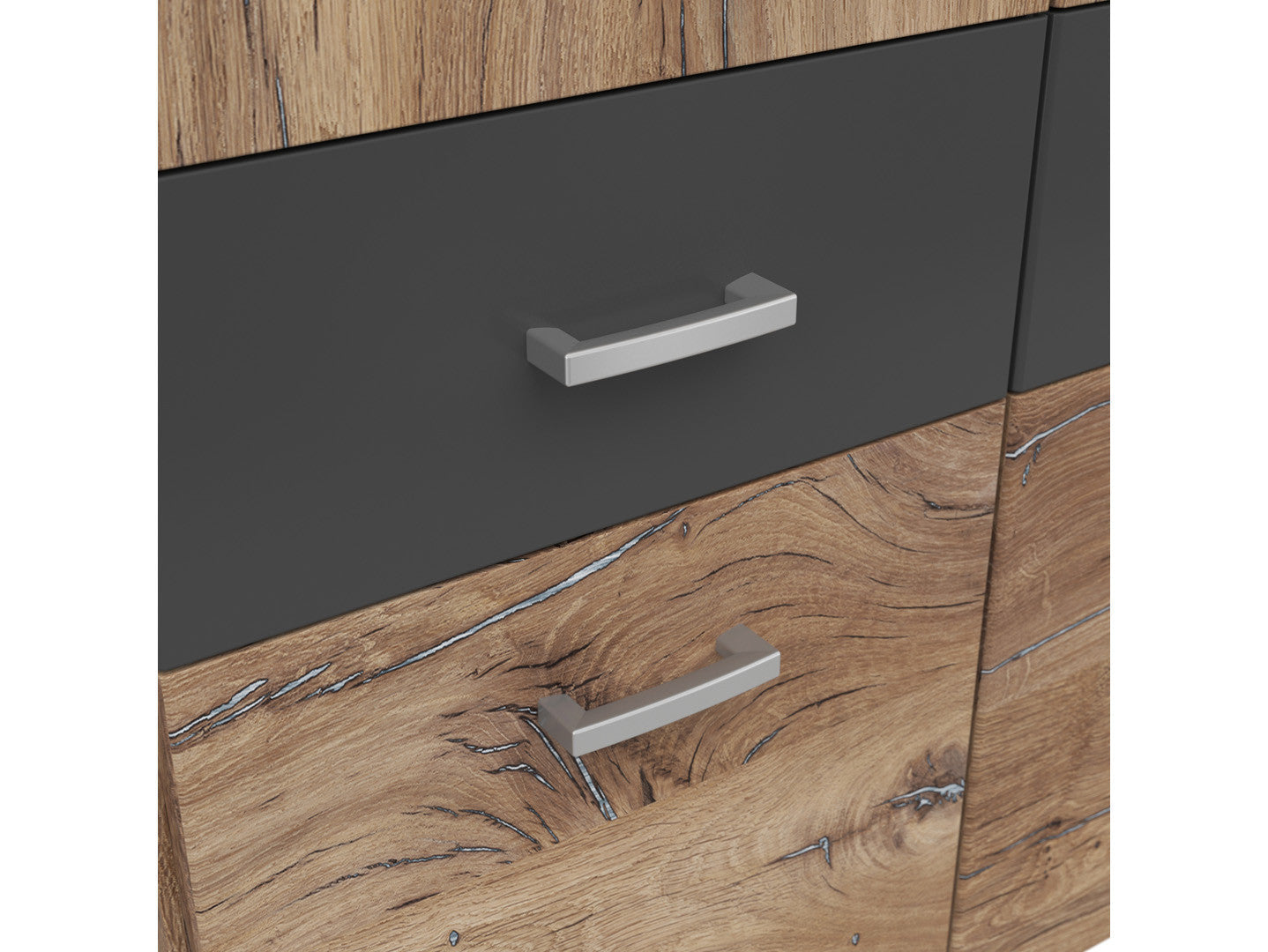 Brando 4 Wardrobe 4-Door with 8 Drawers – Dark Flagstaff Oak / Graphite