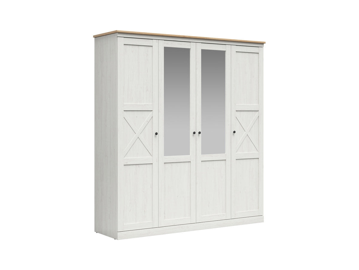 Frija Wardrobe 203 cm – 4-Door Scandinavian Wardrobe with Mirrors, 2 Rails & Soft-Close Hinges | Andersen Pine / Artisan Oak