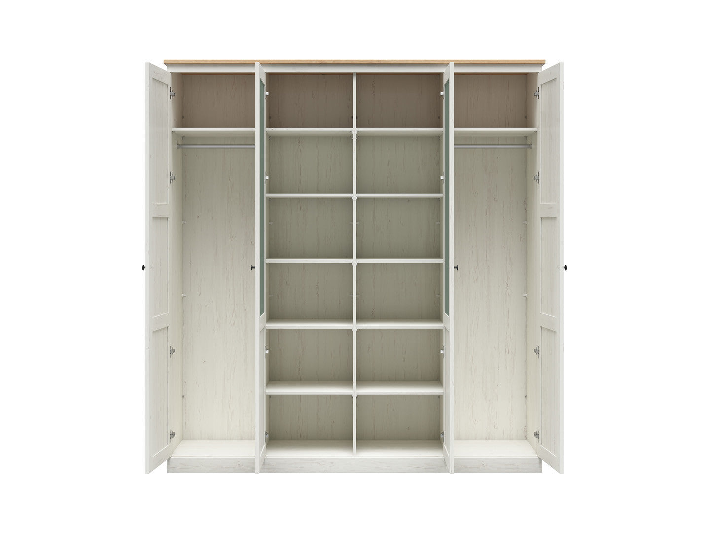 Frija Wardrobe 203 cm – 4-Door Scandinavian Wardrobe with Mirrors, 2 Rails & Soft-Close Hinges | Andersen Pine / Artisan Oak