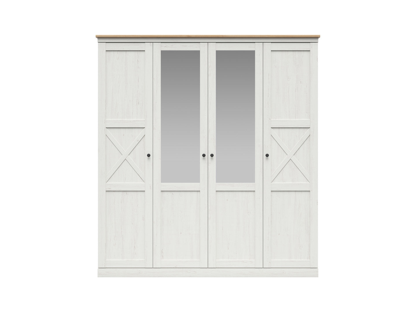Frija Wardrobe 203 cm – 4-Door Scandinavian Wardrobe with Mirrors, 2 Rails & Soft-Close Hinges | Andersen Pine / Artisan Oak