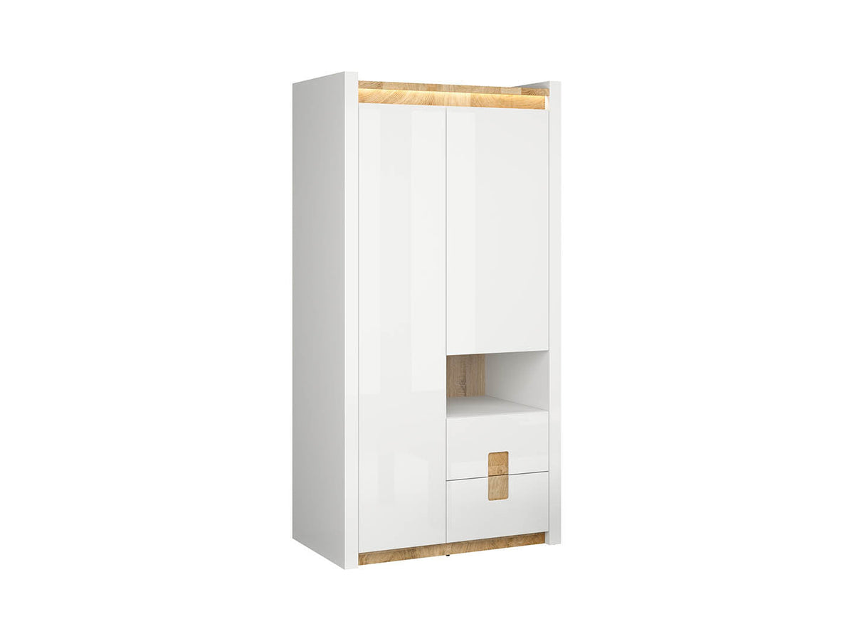 Alameda Wardrobe 102×201cm – White High Gloss & Westminster Oak | LED Lighting & Soft-Close