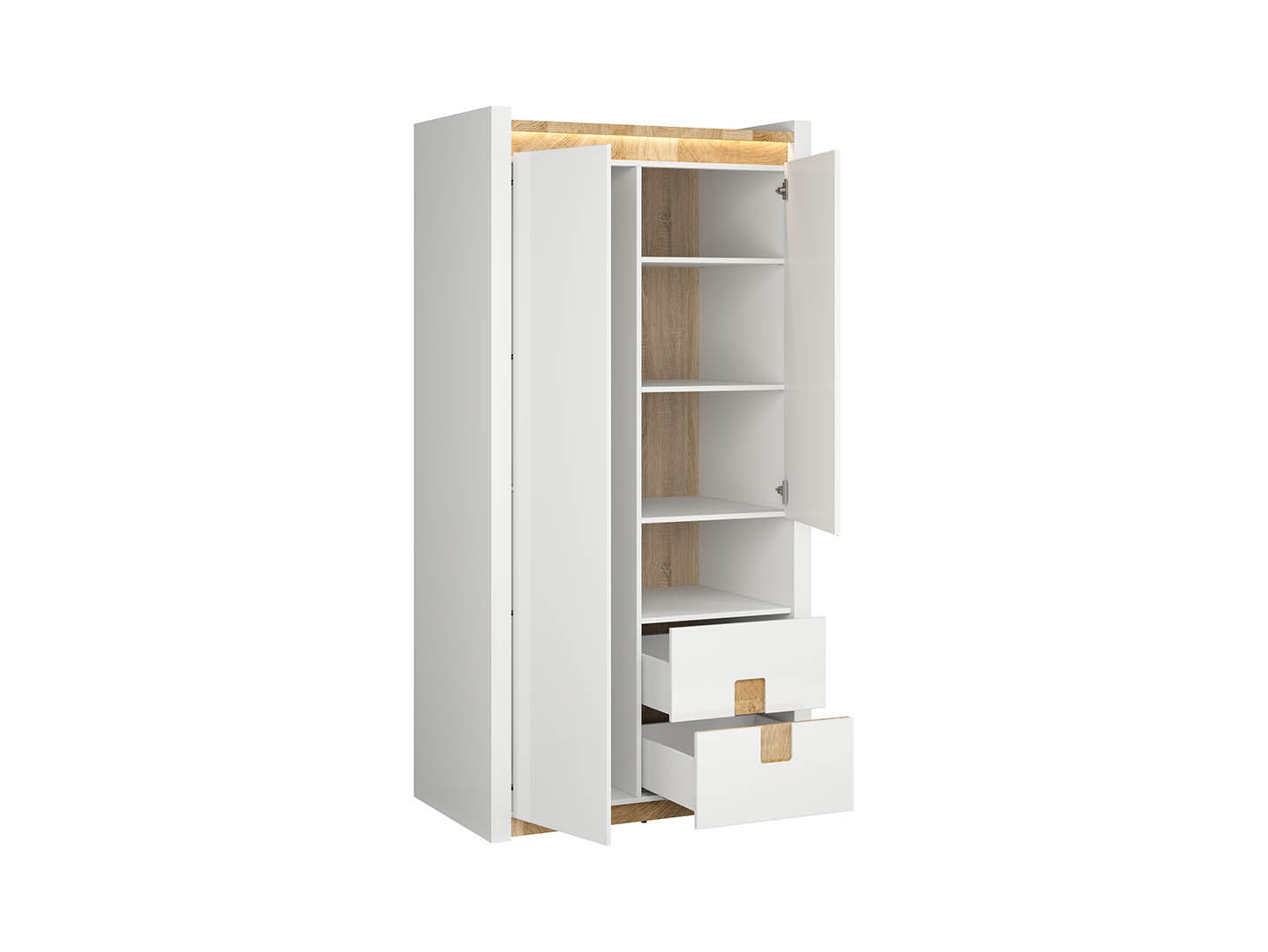 Alameda Wardrobe 102×201cm – White High Gloss & Westminster Oak | LED Lighting & Soft-Close