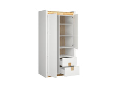 Alameda Wardrobe 102×201cm – White High Gloss & Westminster Oak | LED Lighting & Soft-Close