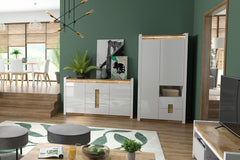 Alameda Wardrobe 102×201cm – White High Gloss & Westminster Oak | LED Lighting & Soft-Close