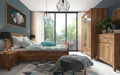 Bergen Wardrobe 144×202cm – Golden Sibiu Larch | Mirror Front, Hanging Rail & Drawers