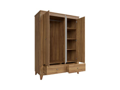 Bergen Wardrobe 144×202cm – Golden Sibiu Larch | Mirror Front, Hanging Rail & Drawers