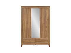 Bergen Wardrobe 144×202cm – Golden Sibiu Larch | Mirror Front, Hanging Rail & Drawers