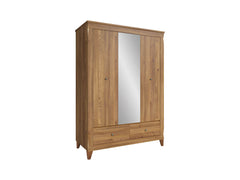 Bergen Wardrobe 144×202cm – Golden Sibiu Larch | Mirror Front, Hanging Rail & Drawers