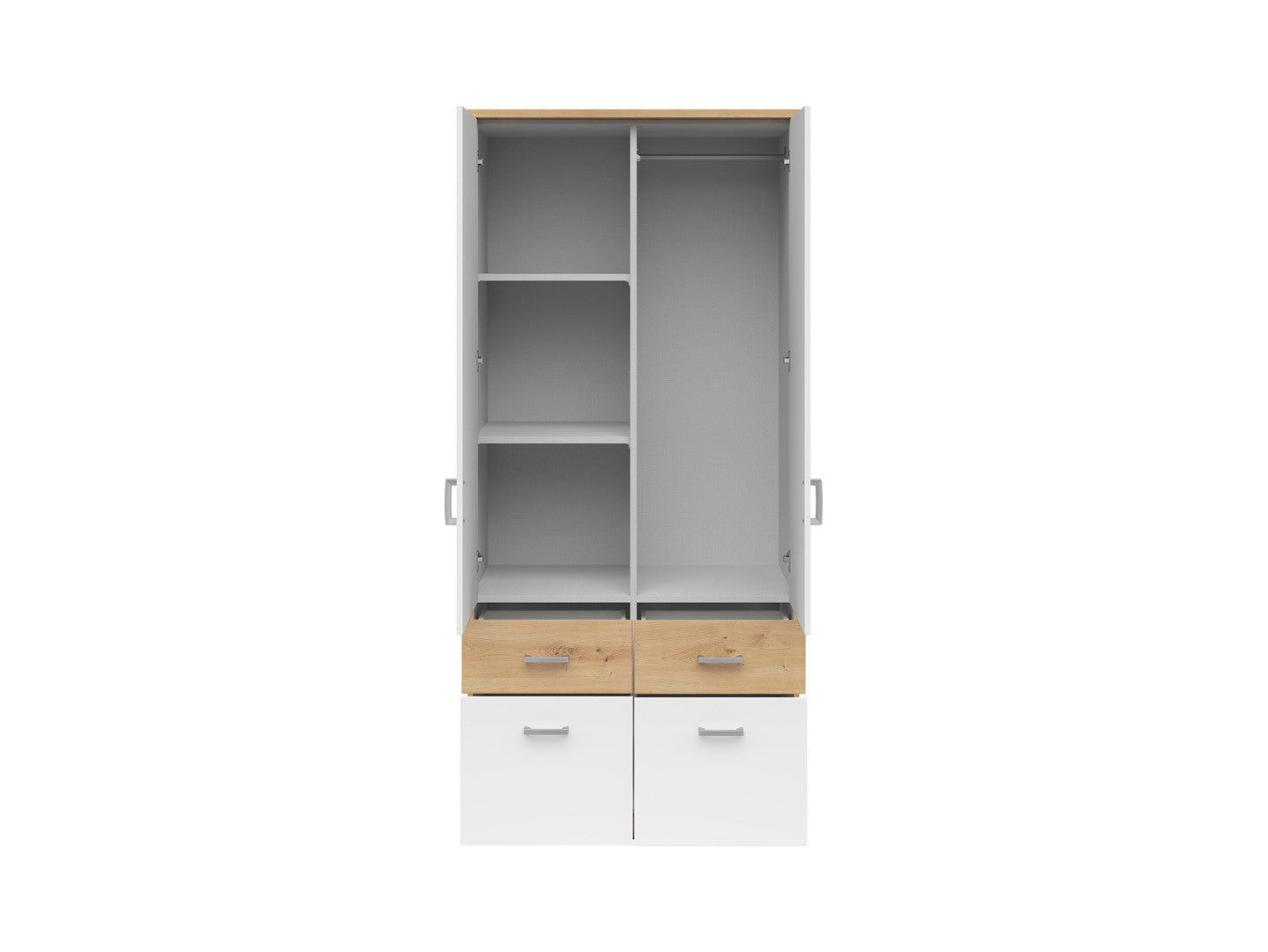 Brando 2 Wardrobe 91×199cm – Artisan Oak & White | Mirror, Hanging Rail & 4 Drawers