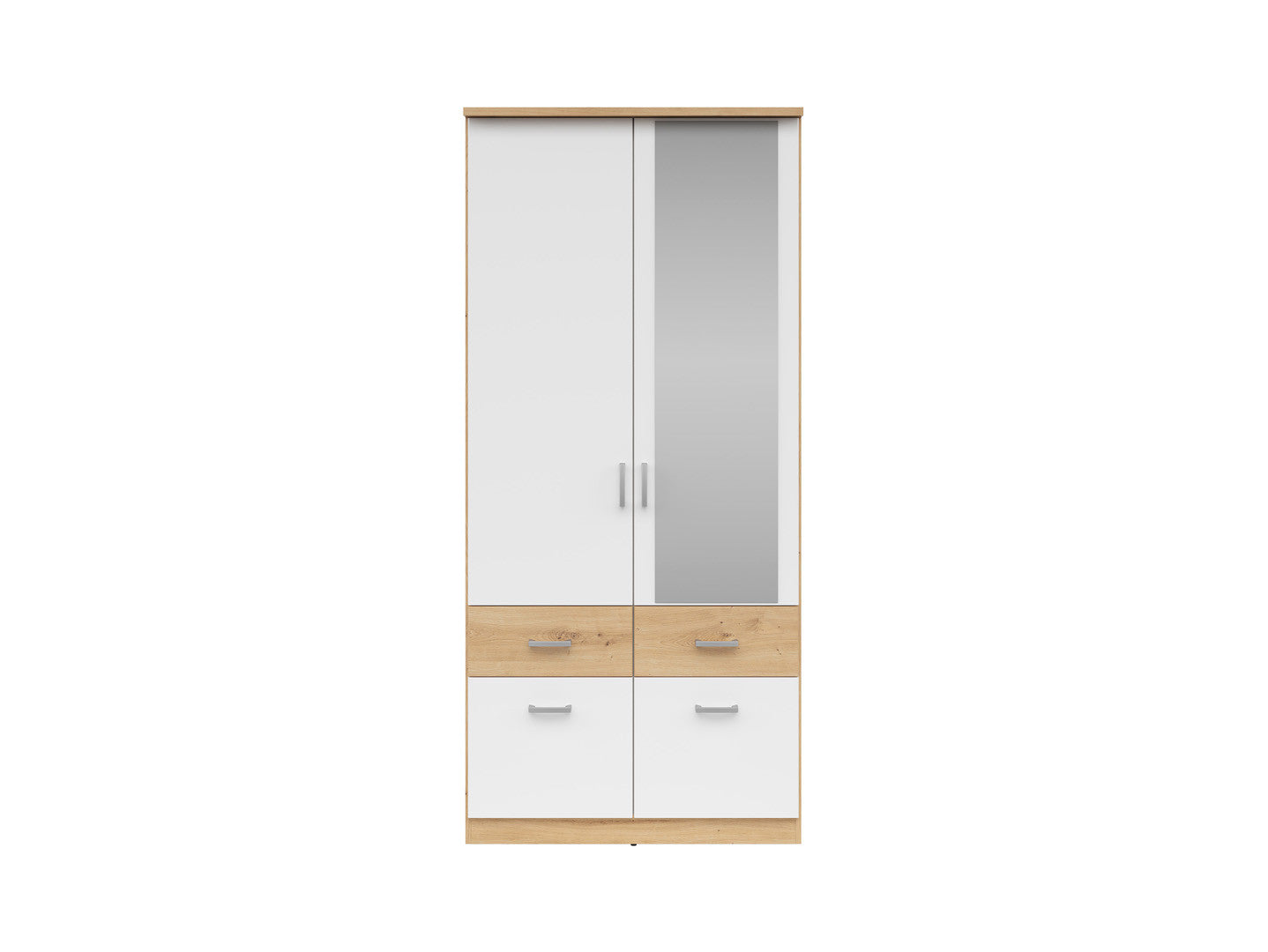 Brando 2 Wardrobe 91×199cm – Artisan Oak & White | Mirror, Hanging Rail & 4 Drawers
