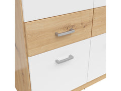 Brando 2 Wardrobe 91cm — Shelving, Hanging Rail, 4 Drawers & Silver Handles, Artisan Oak & White