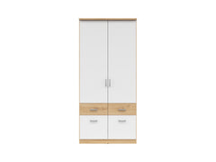 Brando 2 Wardrobe 91cm — Shelving, Hanging Rail, 4 Drawers & Silver Handles, Artisan Oak & White
