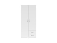 Casao 2-Door Wardrobe 91cm — Hanging Rail, Shelving Section, 2 Drawers & Grey Handles, White