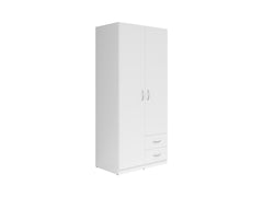Casao 2-Door Wardrobe 91cm — Hanging Rail, Shelving Section, 2 Drawers & Grey Handles, White