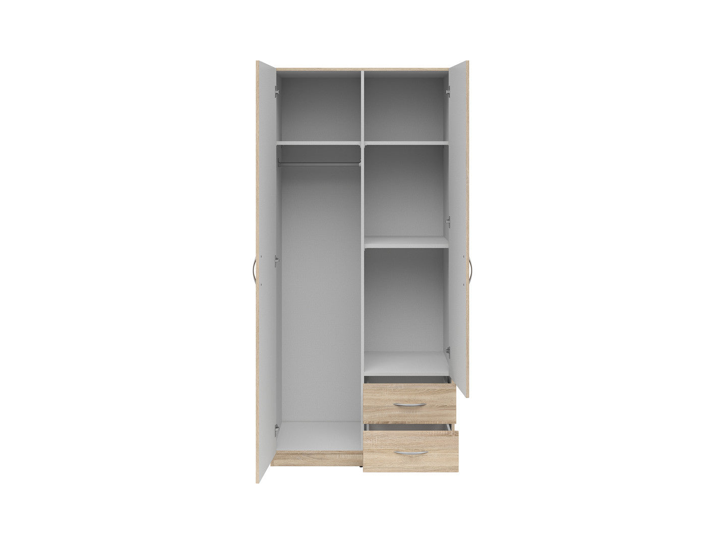Casao Wardrobe 2-Door with 2 Drawers – Sonoma Oak | Compact Bedroom Wardrobe