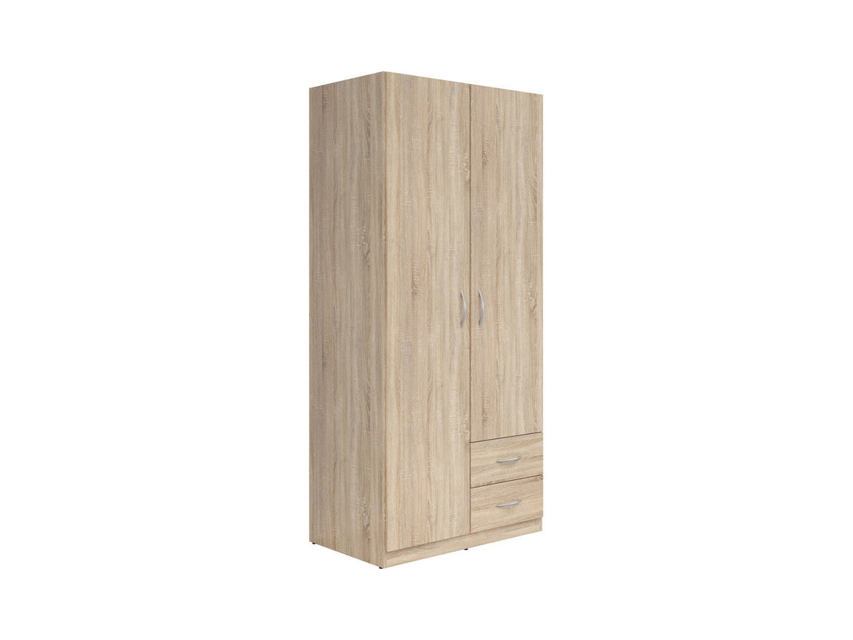 Casao Wardrobe 2-Door with 2 Drawers – Sonoma Oak | Compact Bedroom Wardrobe