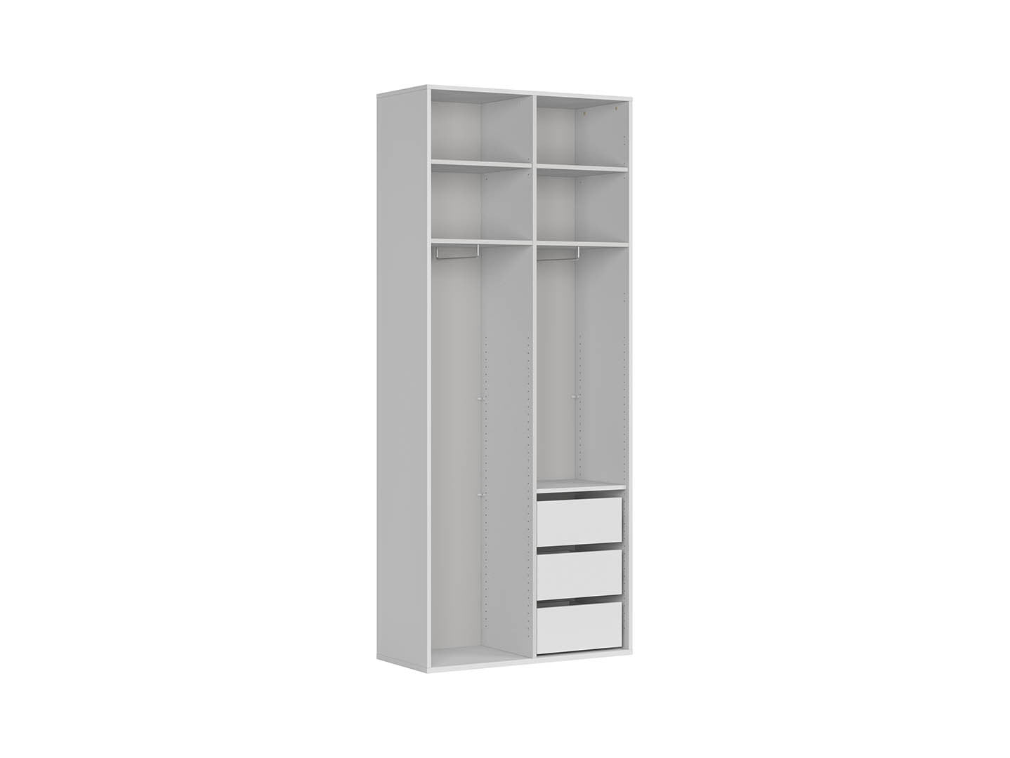 Flex Wardrobe 100 cm – White, 2 Rails, 3 Drawers & 4 Shelves