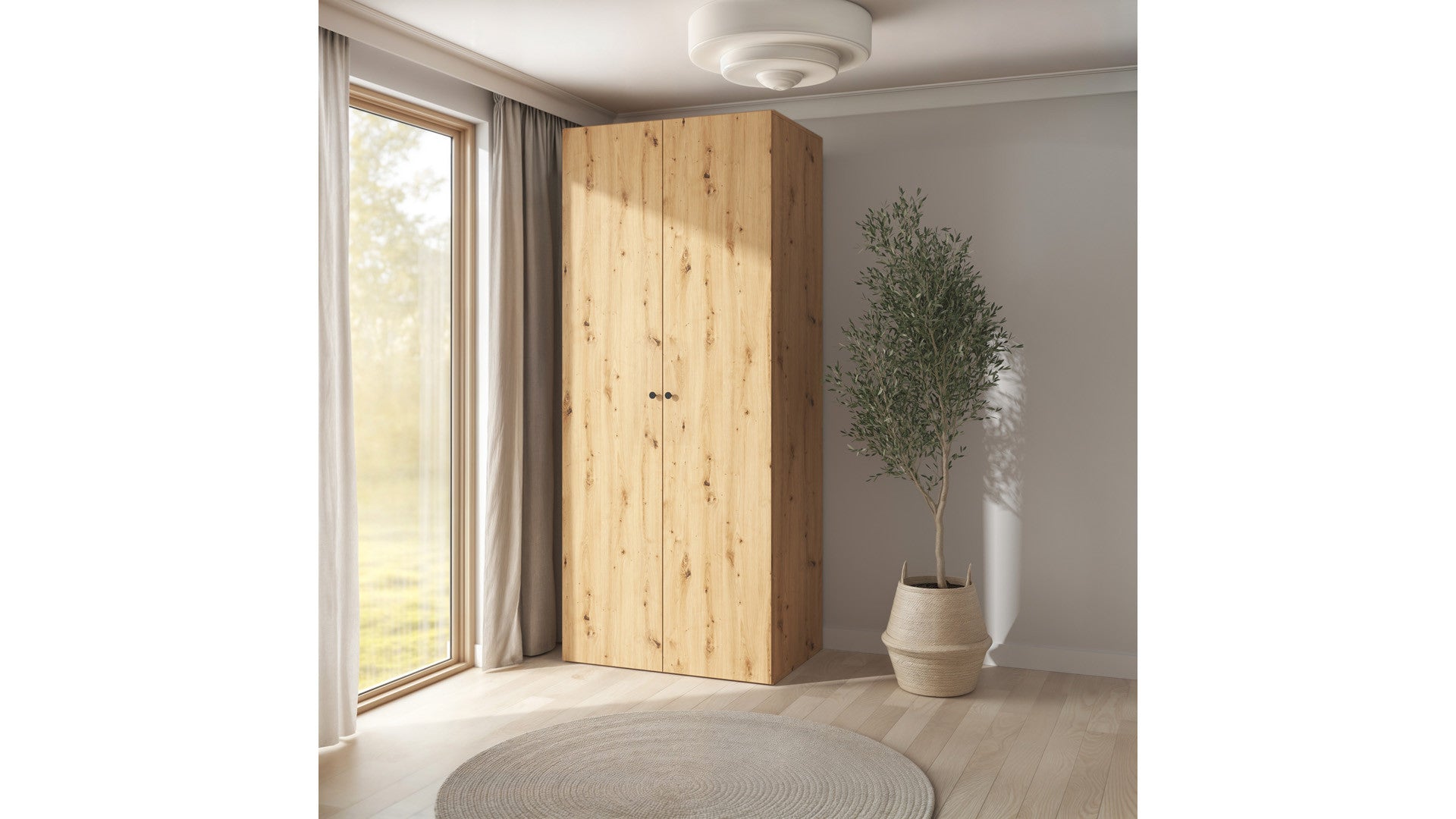 Flex Double Door Wardrobe 100cm – Artisan Oak, 7 Shelves & 3 Drawers