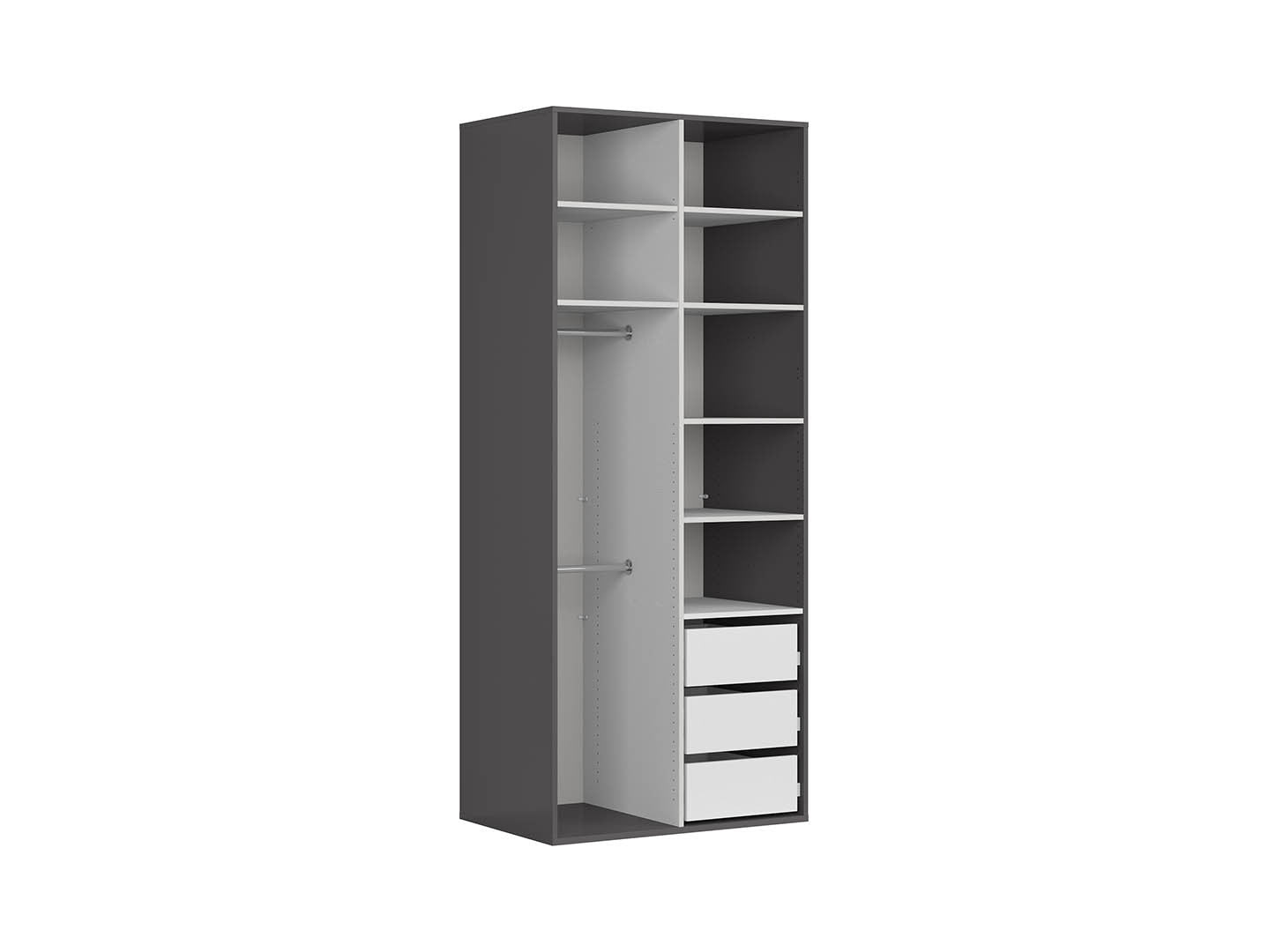 Flex Double-Door Wardrobe 100 cm – Graphite, 7 Shelves, 3 Drawers, 2 Rails, 240 cm Tall